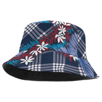 Polynesian Monstera Tiare Floral Bucket Hat Royal Blue Tropical Plaid - Polynesian Pride