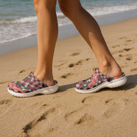 Polynesian Monstera Tiare Floral Clogs Shoes Burgundy Tropical Plaid - Polynesian Pride