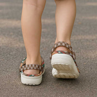 Polynesian Monstera Tiare Floral Clogs Shoes Chocolate Brown Tropical Plaid - Polynesian Pride