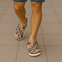 Polynesian Monstera Tiare Floral Clogs Shoes Chocolate Brown Tropical Plaid - Polynesian Pride