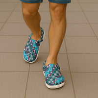 Polynesian Monstera Tiare Floral Clogs Shoes Dark Teal Tropical Plaid - Polynesian Pride