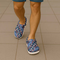 Polynesian Monstera Tiare Floral Clogs Shoes Royal Blue Tropical Plaid - Polynesian Pride