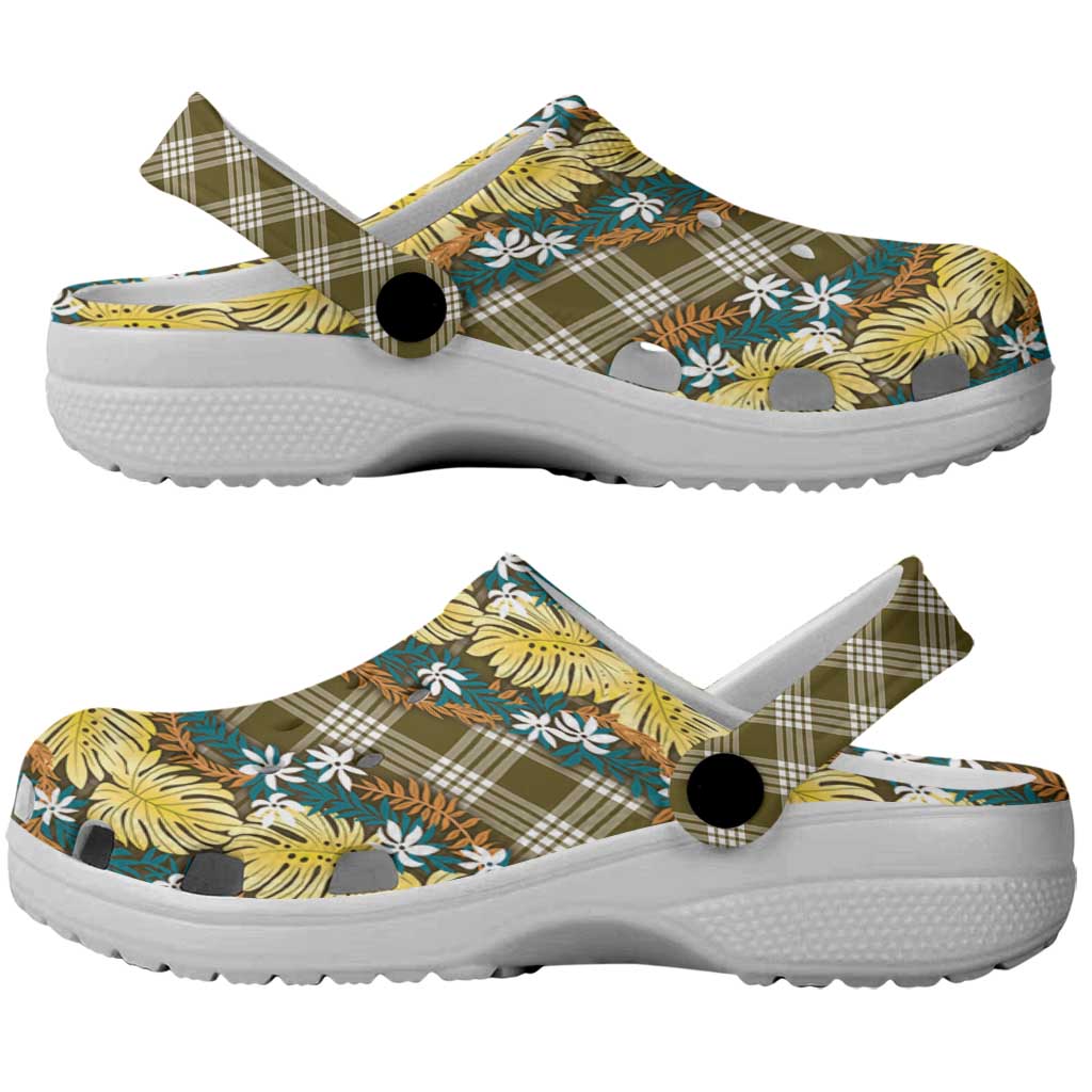 Polynesian Monstera Tiare Floral Clogs Shoes Yellow Tropical Plaid - Polynesian Pride