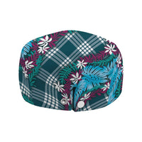 Polynesian Monstera Tiare Floral Jeff Hat Dark Teal Tropical Plaid - Polynesian Pride