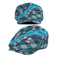 Polynesian Monstera Tiare Floral Jeff Hat Dark Teal Tropical Plaid - Polynesian Pride