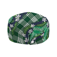 Polynesian Monstera Tiare Floral Jeff Hat Forest Green Tropical Plaid - Polynesian Pride