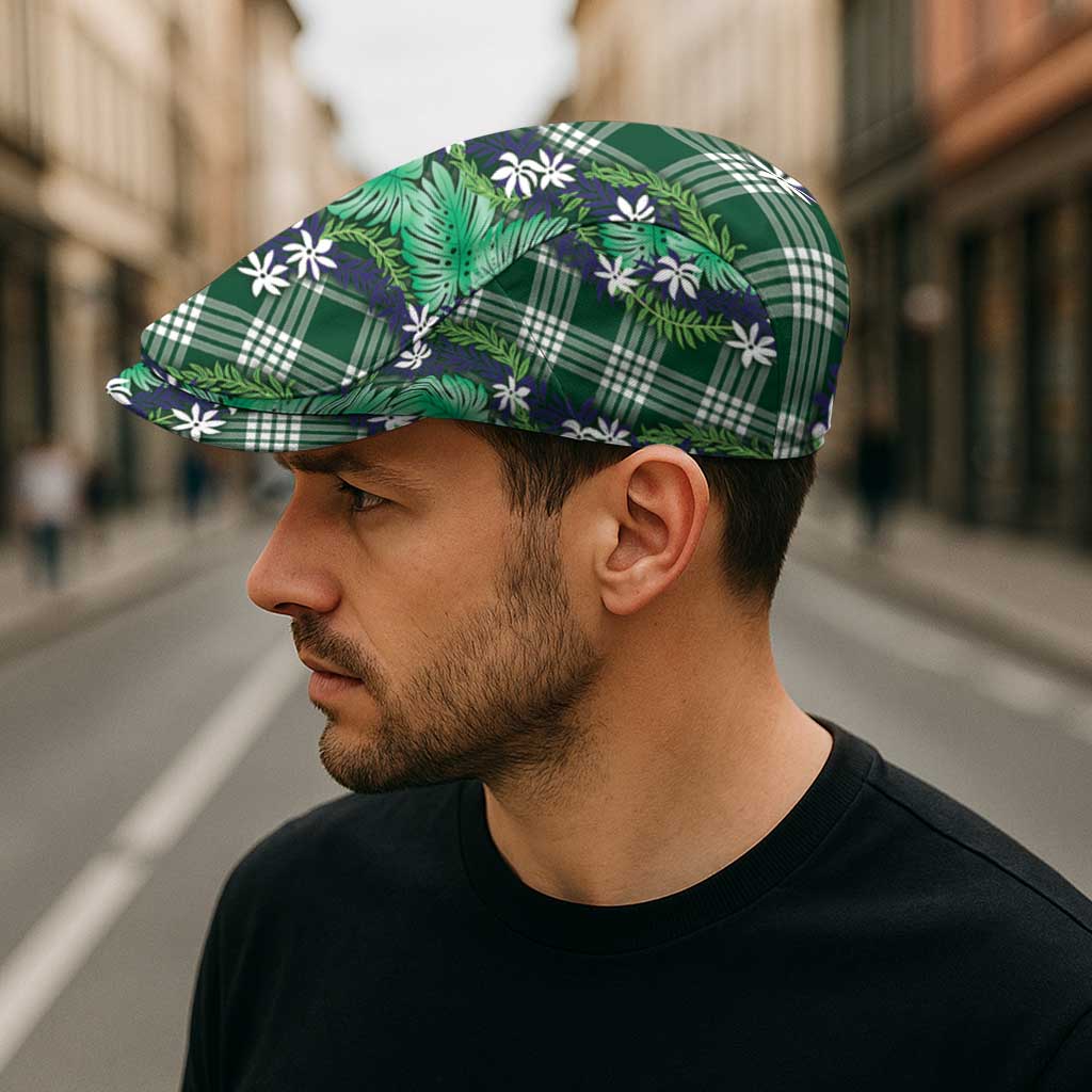 Polynesian Monstera Tiare Floral Jeff Hat Forest Green Tropical Plaid - Polynesian Pride