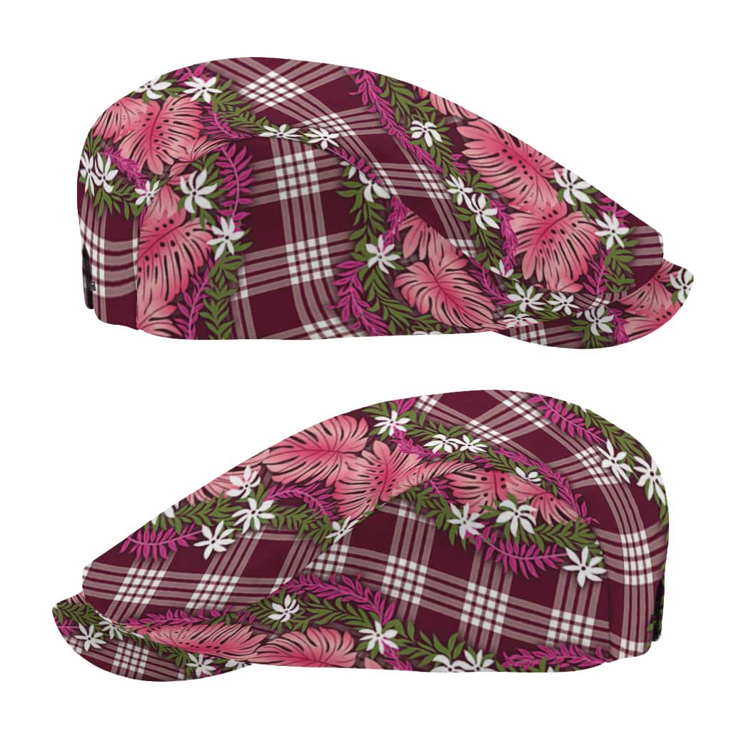 Polynesian Monstera Tiare Floral Jeff Hat Fuchsia Tropical Plaid - Polynesian Pride
