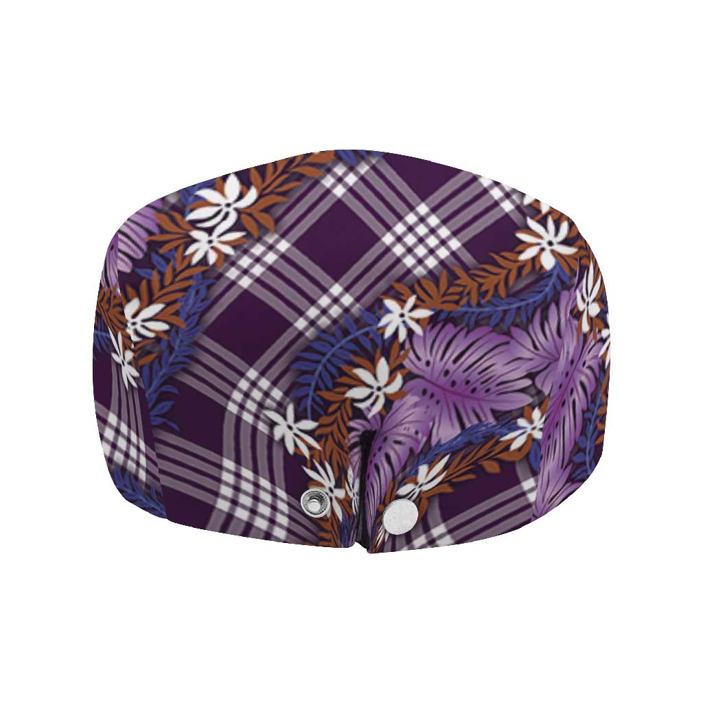Polynesian Monstera Tiare Floral Jeff Hat Lavender Tropical Plaid - Polynesian Pride