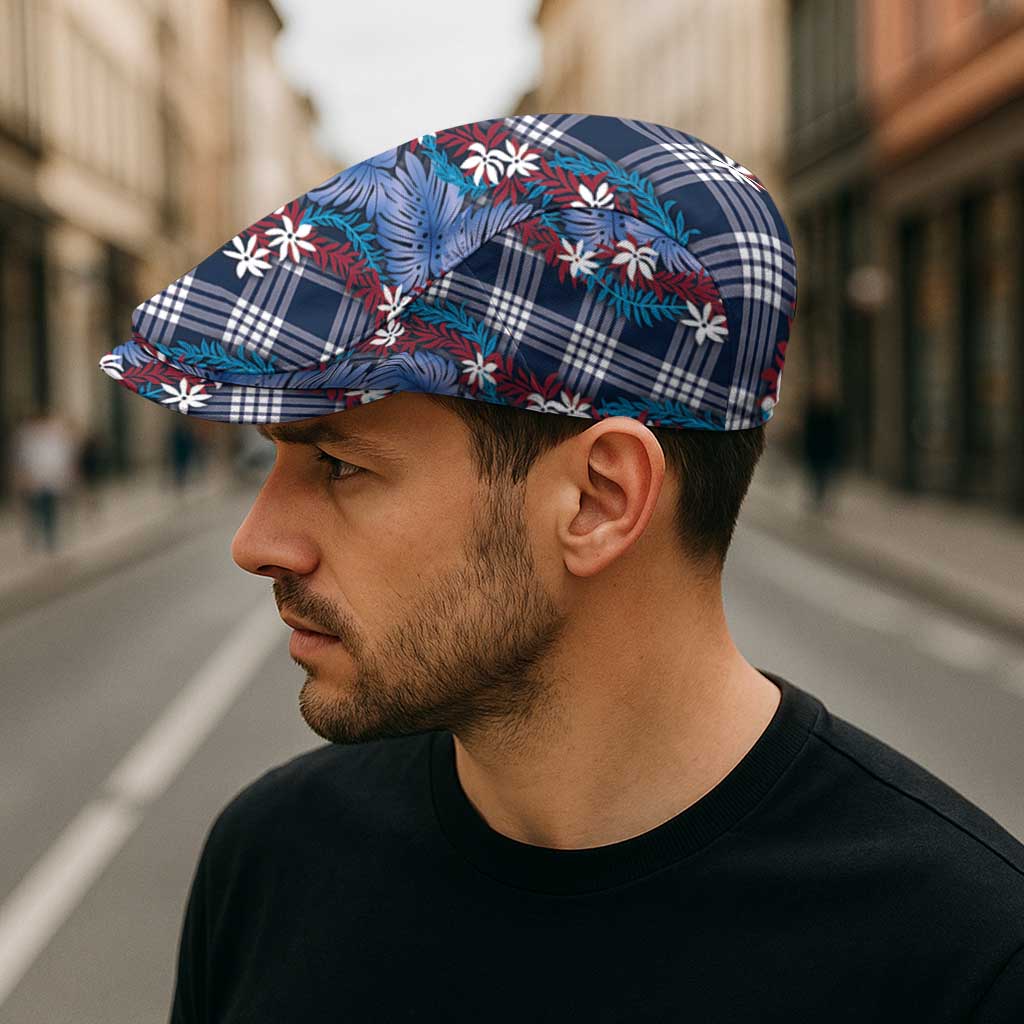 Polynesian Monstera Tiare Floral Jeff Hat Royal Blue Tropical Plaid - Polynesian Pride