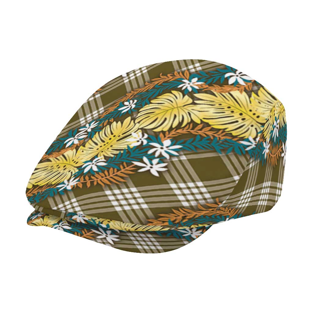 Polynesian Monstera Tiare Floral Jeff Hat Yellow Tropical Plaid - Polynesian Pride