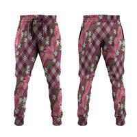 Polynesian Monstera Tiare Floral Jogger Pants Fuchsia Tropical Plaid - Polynesian Pride