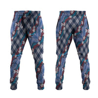 Polynesian Monstera Tiare Floral Jogger Pants Royal Blue Tropical Plaid - Polynesian Pride