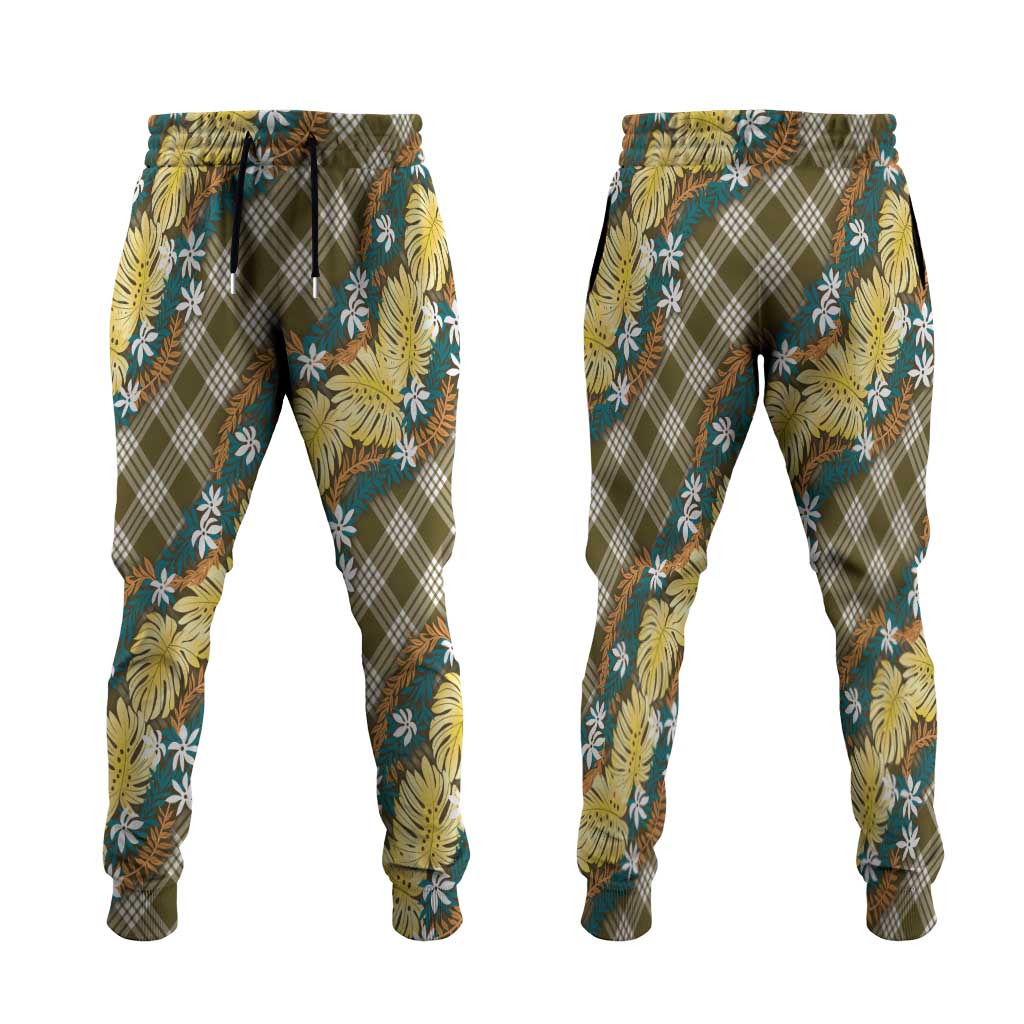 Polynesian Monstera Tiare Floral Jogger Pants Yellow Tropical Plaid - Polynesian Pride