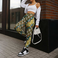 Polynesian Monstera Tiare Floral Jogger Pants Yellow Tropical Plaid - Polynesian Pride