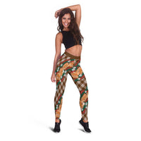 Polynesian Monstera Tiare Floral Leggings Chocolate Brown Tropical Plaid - Polynesian Pride