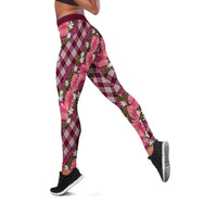 Polynesian Monstera Tiare Floral Leggings Fuchsia Tropical Plaid - Polynesian Pride