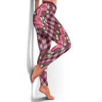 Polynesian Monstera Tiare Floral Leggings Fuchsia Tropical Plaid - Polynesian Pride