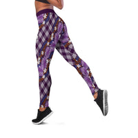 Polynesian Monstera Tiare Floral Leggings Lavender Tropical Plaid - Polynesian Pride