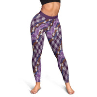 Polynesian Monstera Tiare Floral Leggings Lavender Tropical Plaid - Polynesian Pride