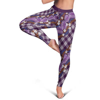 Polynesian Monstera Tiare Floral Leggings Lavender Tropical Plaid - Polynesian Pride