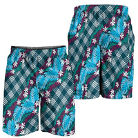 Polynesian Monstera Tiare Floral Shorts for Men Dark Teal Tropical Plaid - Polynesian Pride