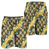 Polynesian Monstera Tiare Floral Shorts for Men Yellow Tropical Plaid - Polynesian Pride