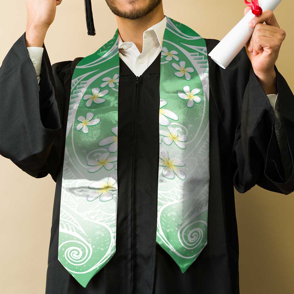 Polynesian Pattern Graduation Stole With Plumeria Green