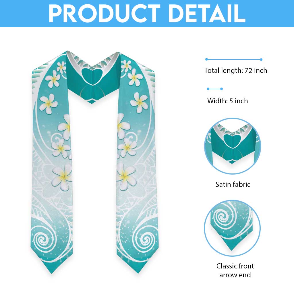 Polynesian Pattern Graduation Stole With Plumeria Teal LT05 - Polynesian Pride