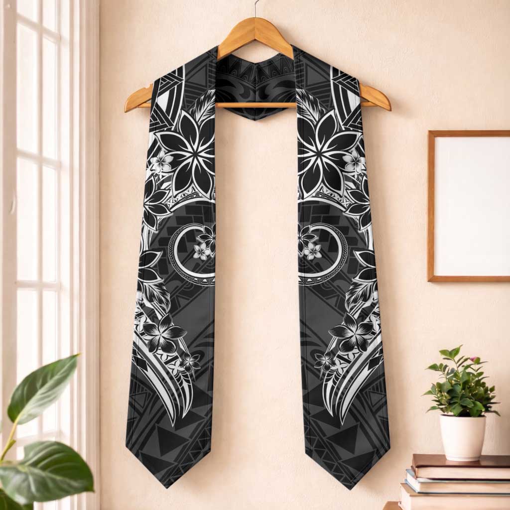Polynesian Pattern With Plumeria Flowers Graduation Stole Black LT05 One Size Black - Polynesian Pride