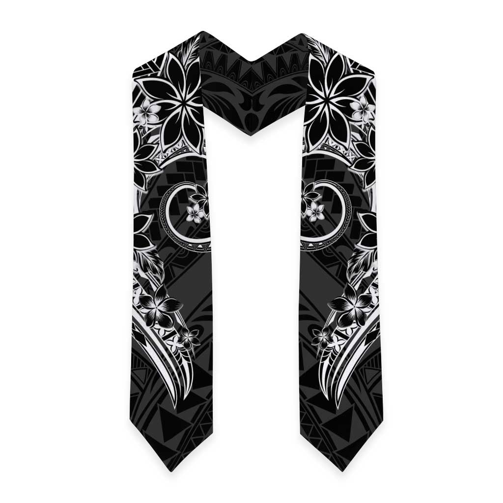 Polynesian Pattern With Plumeria Flowers Graduation Stole Black LT05 - Polynesian Pride