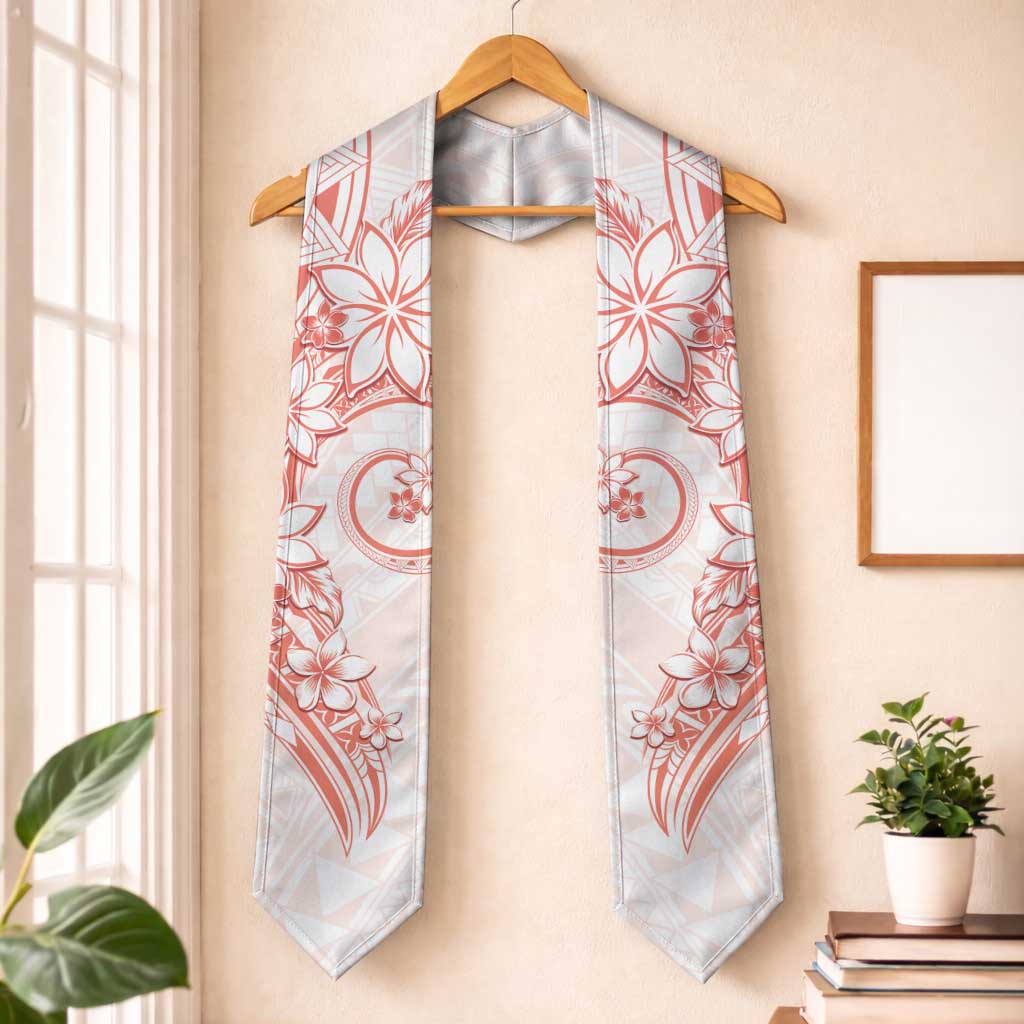Polynesian Pattern With Plumeria Flowers Graduation Stole Orange Peach