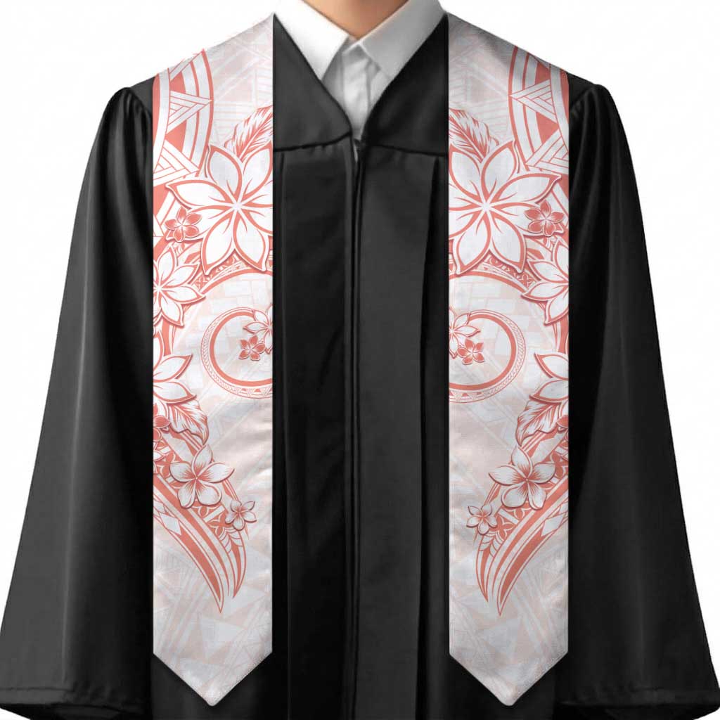 Polynesian Pattern With Plumeria Flowers Graduation Stole Orange Peach