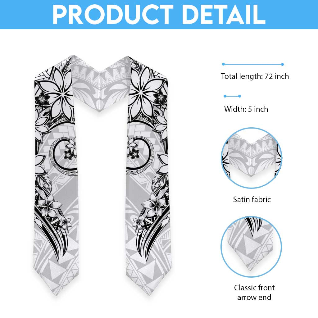 Polynesian Pattern With Plumeria Flowers Graduation Stole White LT05 - Polynesian Pride