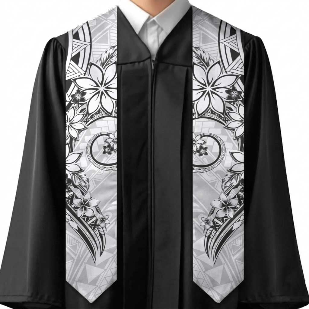 Polynesian Pattern With Plumeria Flowers Graduation Stole White LT05 - Polynesian Pride