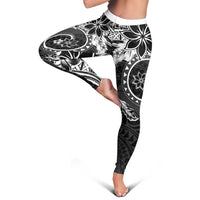 Polynesian Pattern With Plumeria Flowers Leggings Black - Polynesian Pride