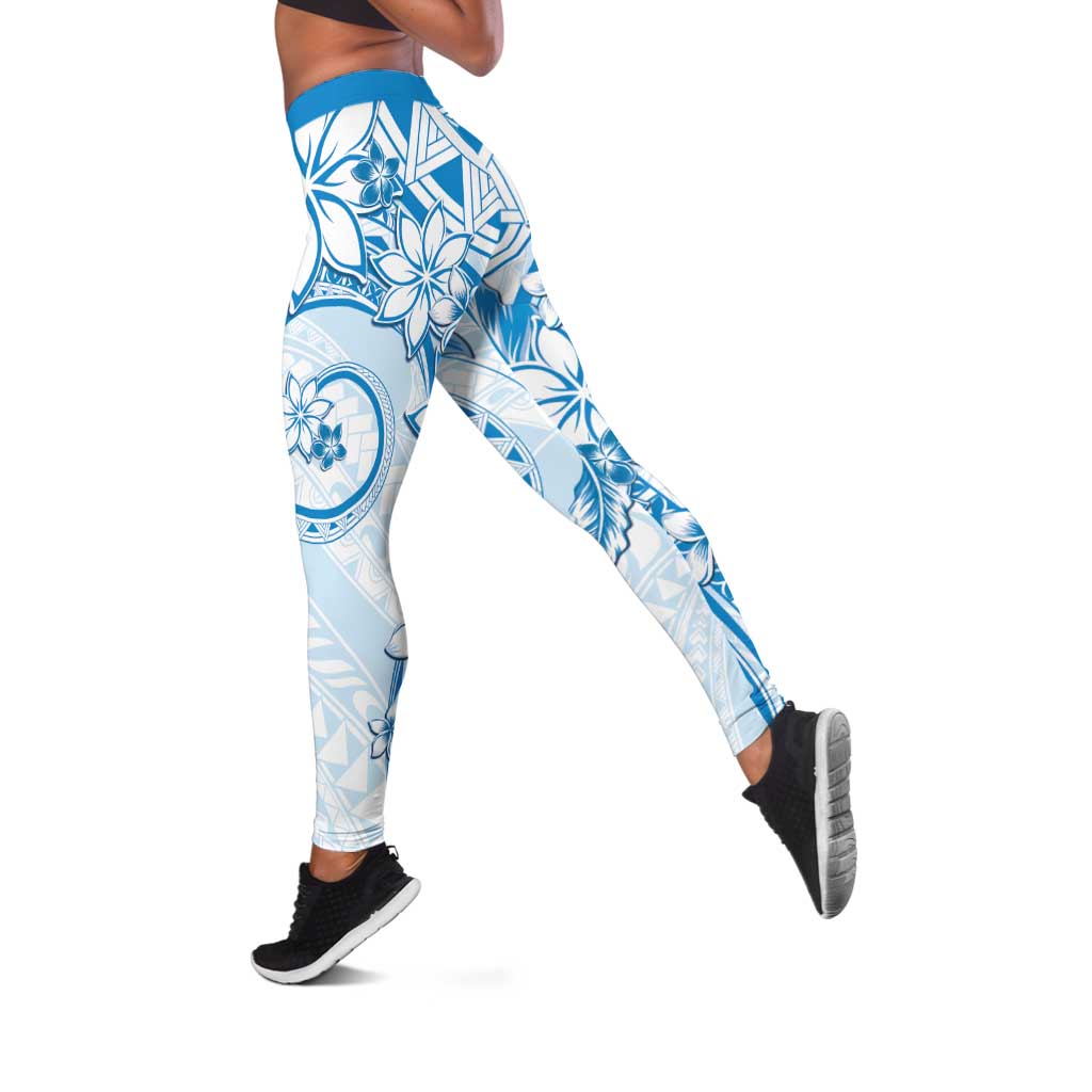 Polynesian Pattern With Plumeria Flowers Leggings Blue - Polynesian Pride