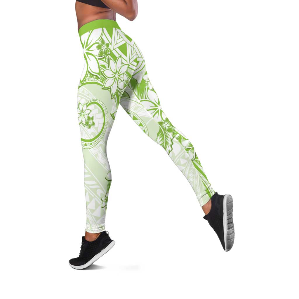 Polynesian Pattern With Plumeria Flowers Leggings Lime Green - Polynesian Pride
