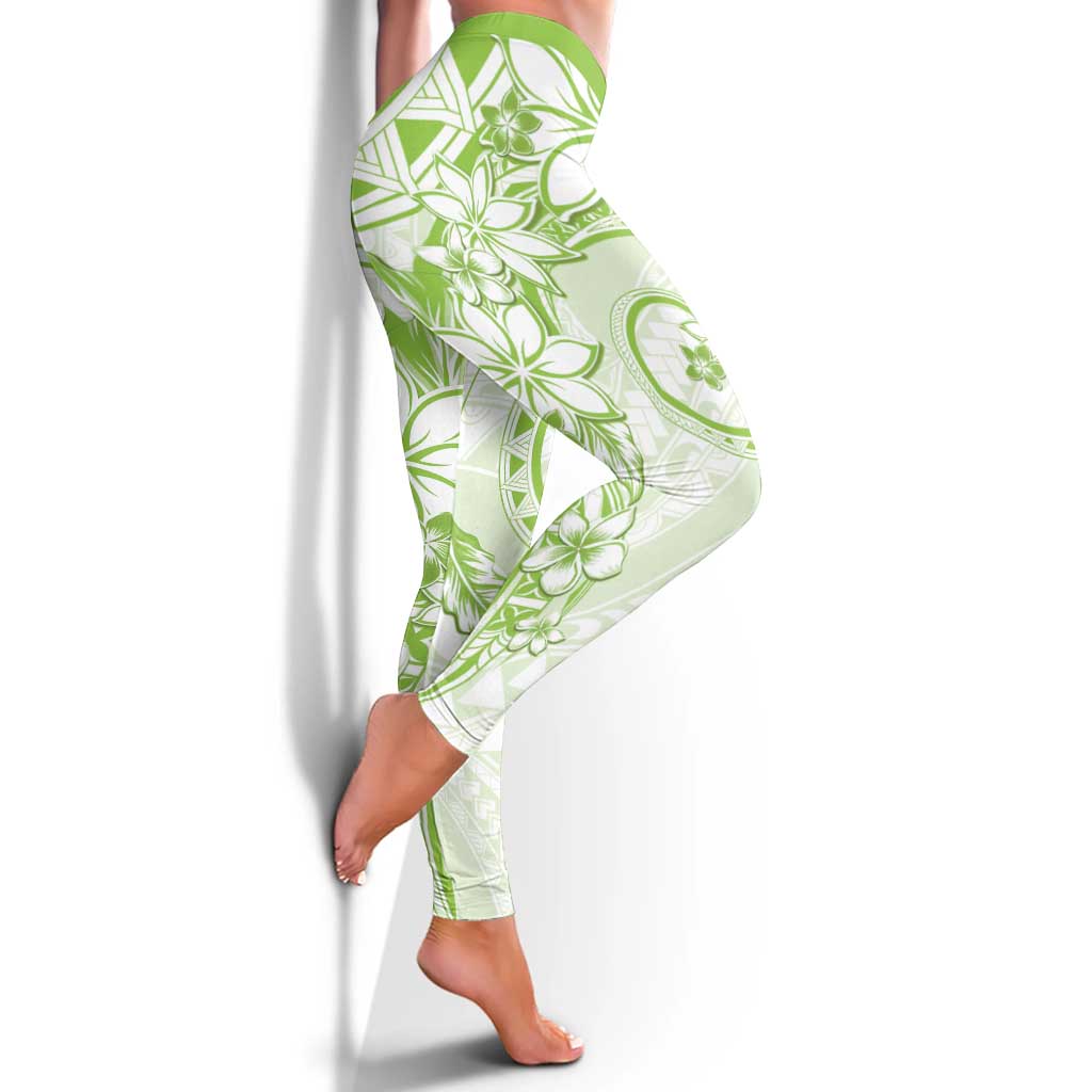 Polynesian Pattern With Plumeria Flowers Leggings Lime Green - Polynesian Pride