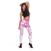 Polynesian Pattern With Plumeria Flowers Leggings Pink - Polynesian Pride