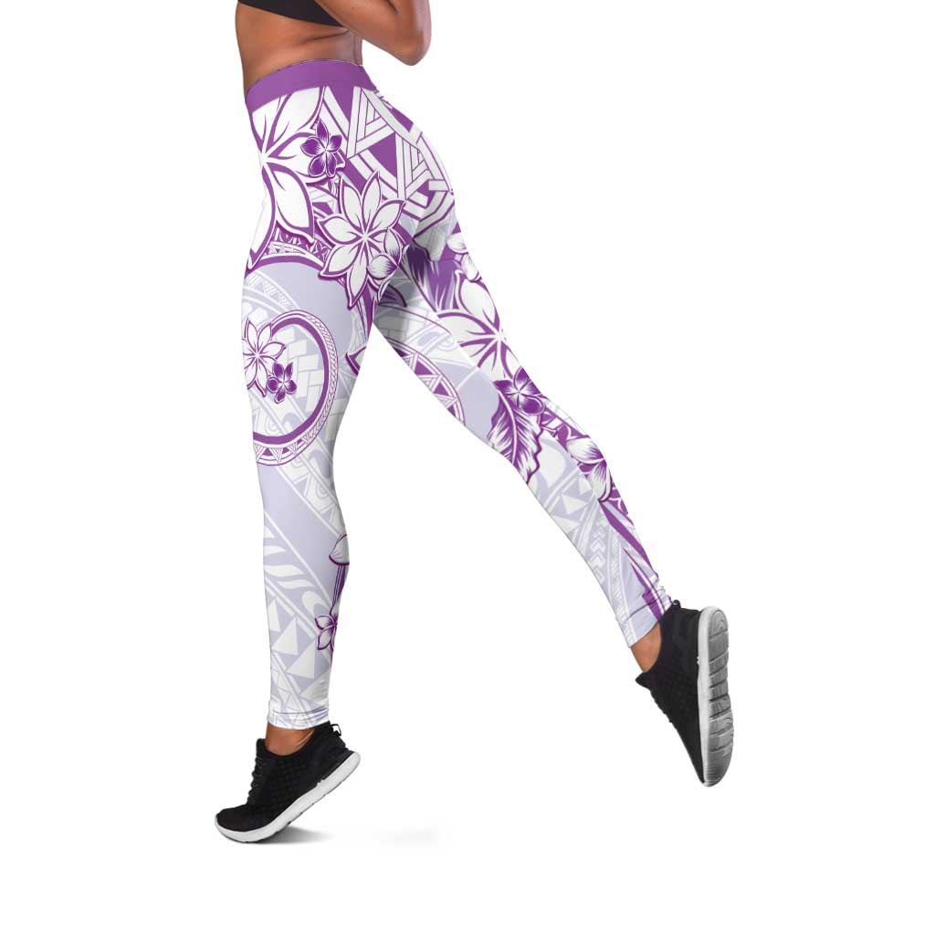Polynesian Pattern With Plumeria Flowers Leggings Purple - Polynesian Pride