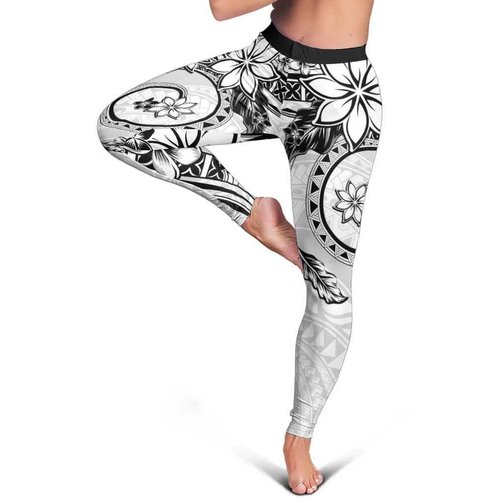 Polynesian Pattern With Plumeria Flowers Leggings White - Polynesian Pride