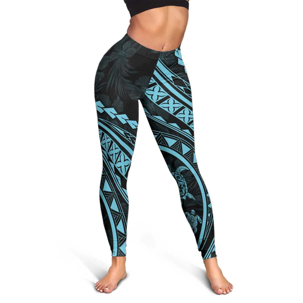 Polynesian Pride Leggings Turtle Hibiscus Luxury Style - Aquamarine - Polynesian Pride