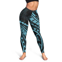 Polynesian Pride Leggings Turtle Hibiscus Luxury Style - Aquamarine - Polynesian Pride
