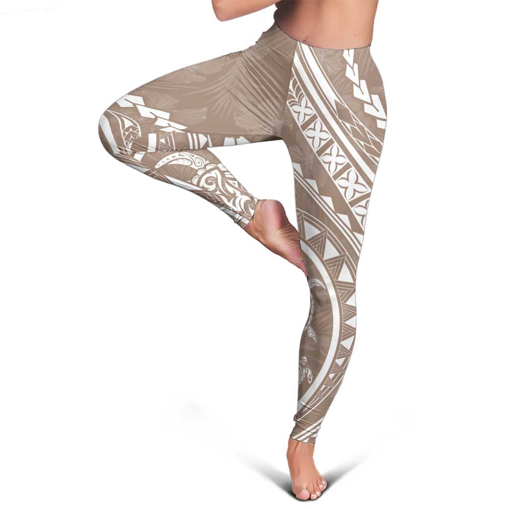 Polynesian Pride Leggings Turtle Hibiscus Luxury Style - Beige - Polynesian Pride