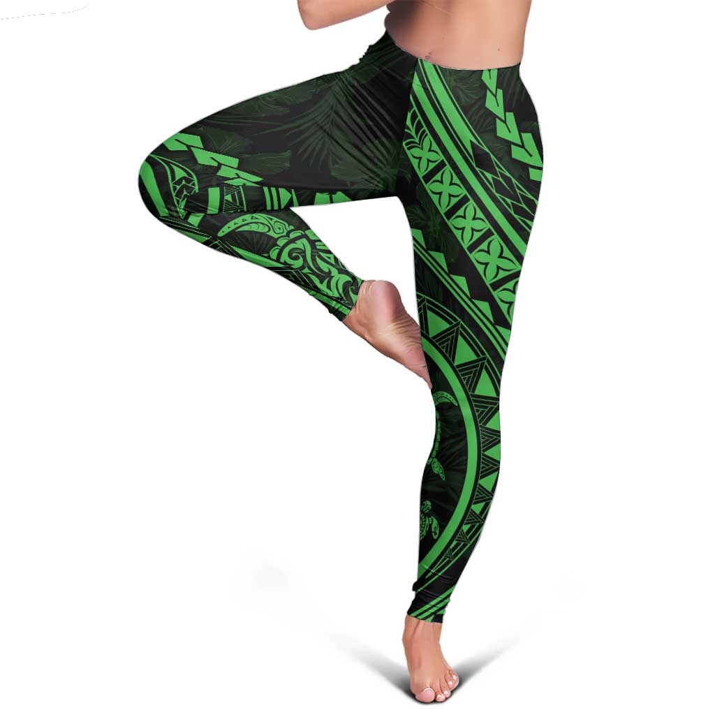 Polynesian Pride Leggings Turtle Hibiscus Luxury Style - Green - Polynesian Pride