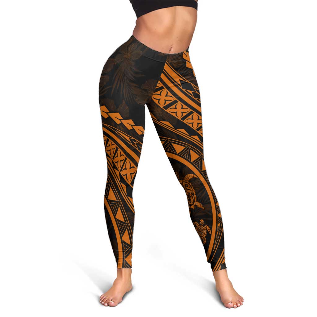 Polynesian Pride Leggings Turtle Hibiscus Luxury Style - Orange - Polynesian Pride
