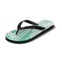 Polynesian Tiare Flower Cyan Pastel Flip Flops