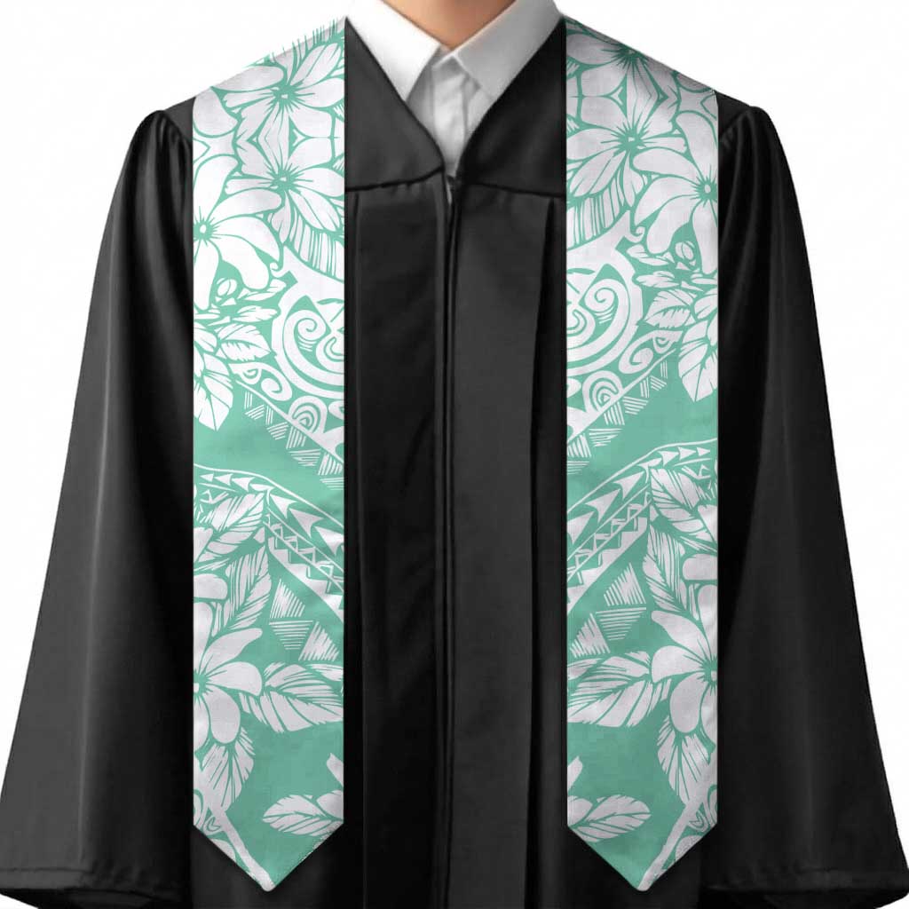 Polynesian Tiare Flower Cyan Pastel Graduation Stole