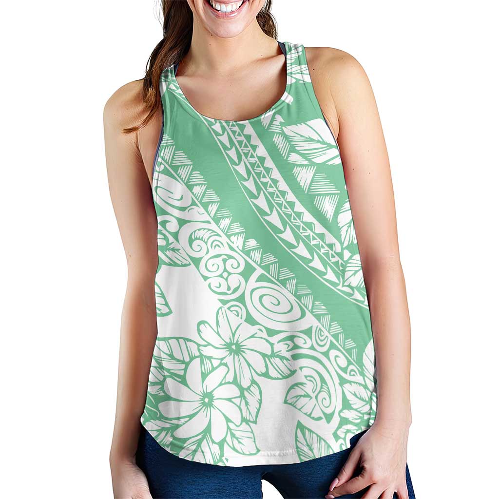 Polynesian Tiare Flower Cyan Pastel Women Racerback Tank